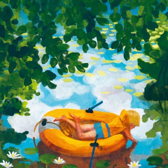 Tegnet forside af barn i badering