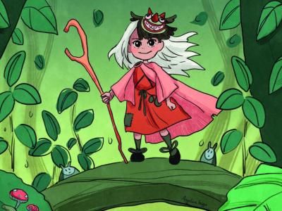 Tegning af pige i skov