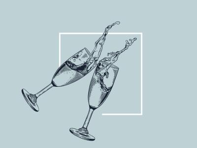 To champagneglas der skåler mod hinanden.